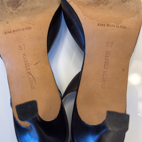 Manolo Blahnik Carolyne Black Leather Sling Back Pointed Toe Heels Pumps 37 US 7 - Picture 10 of 10